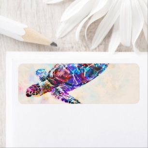 Etiqueta Acuarela de tortuga marina hawaiana