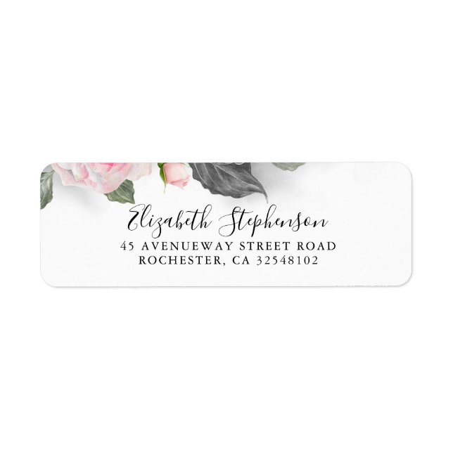 Etiqueta Acuarela floral gris y rosa (Frente)