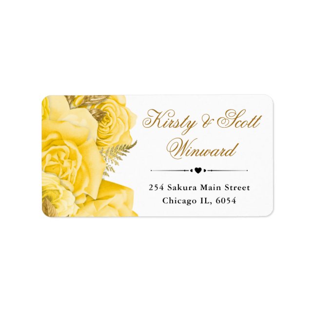 Etiqueta Acuarela Flores Rosas Glam Amarillo Dirección (Frente)