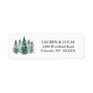 Etiqueta Acuarela Green Pine Spruce Trees Boda Forestal
