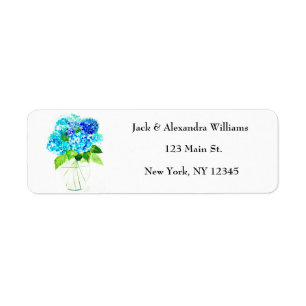 Etiqueta Acuarela Hydrangea Blue Floral Return address