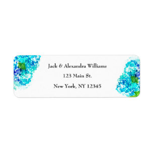 Etiqueta Acuarela Hydrangea Blue Floral Return address
