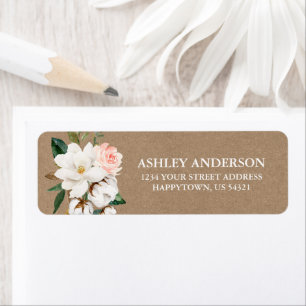 Etiqueta Acuarela Magnolias Rosas de devolución Kraft