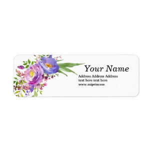 Etiqueta acuarela morado floral, rosa flor vintage