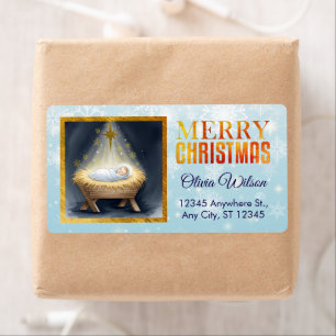 Etiqueta Acuarela Natividad Niño Jesús Pesebre