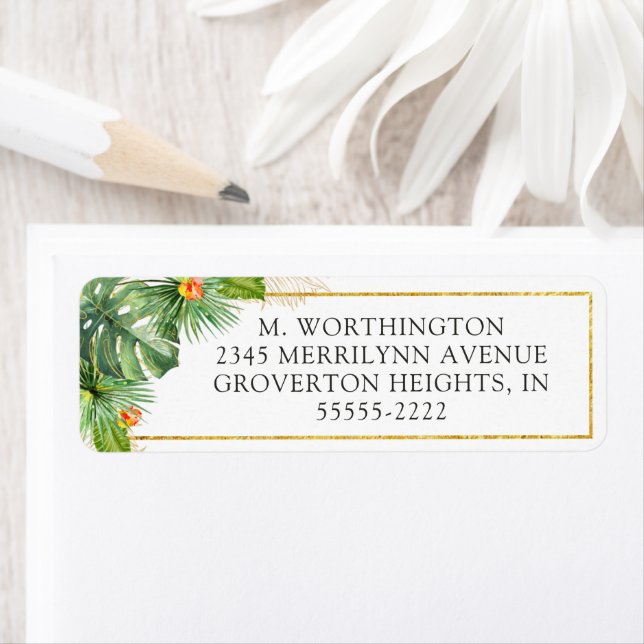 Etiqueta Acuarela Tropical Foliage Floral Gold (In situ)
