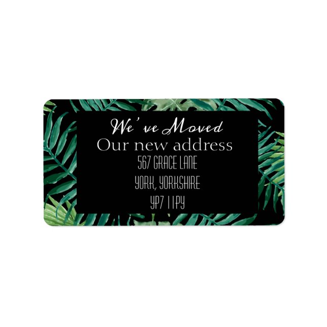 Etiqueta Acuarela tropical Hemos movido nueva dirección (Frente)