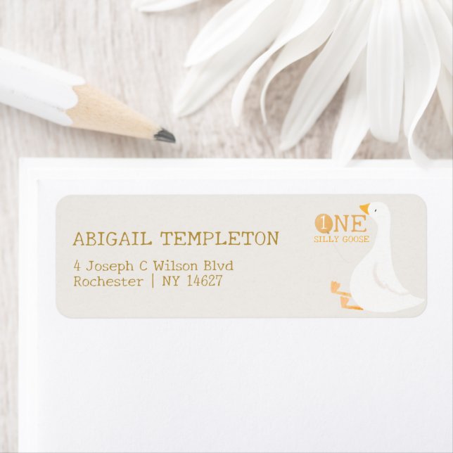 Etiqueta Acuarela Un Silly Goose Flor silvestre 1er cumplea (In situ)