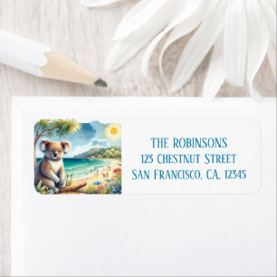 Etiqueta Acuarela veraniega Koala en la playa