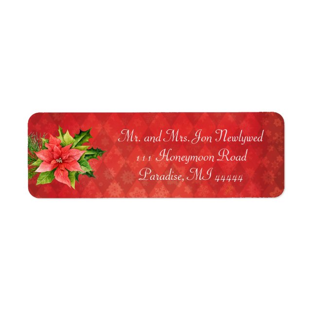 Etiqueta Addred de Navidades de Poinsettia Roja (Frente)