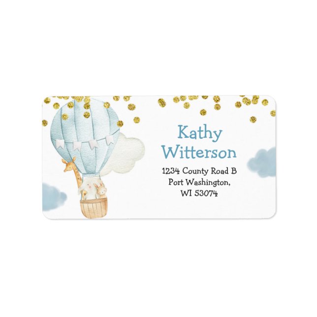 Etiqueta Address Label Hot Air Balloon Animals Baby Shower (Frente)