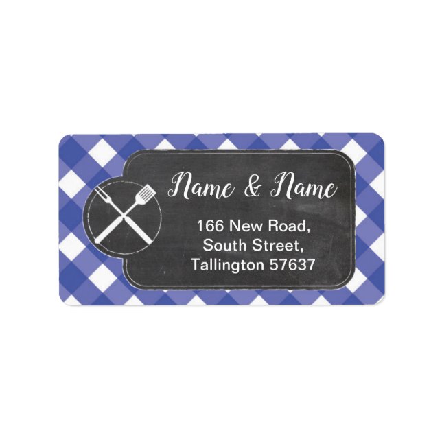Etiqueta Address Labels Blue gingham BBQ Chalk (Frente)