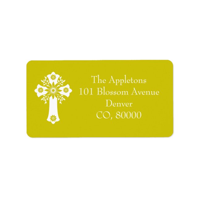 Etiqueta Address Labels Floral Cross Christening Yellow (Frente)