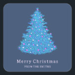 Etiqueta adhesiva con árbol de Navidad azul<br><div class="desc">Etiqueta adhesiva para regalo de Navidad con ilustración artística de un árbol de Navidad pintado en azul y verde. Personalizable. Ilustración y diseño de Núria F.</div>