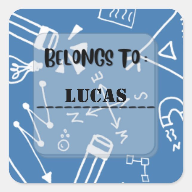 Etiqueta adhesiva cuadrada con nombre personalizad (Anverso)