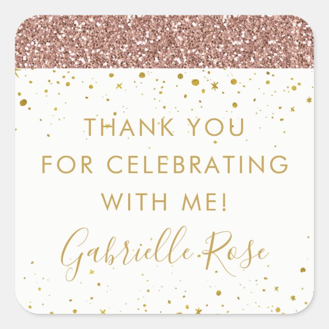 Etiqueta adhesiva de agradecimiento con brillo dor (Anverso)