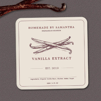 Etiqueta Adhesiva de Extracto de Vainilla Vintage
