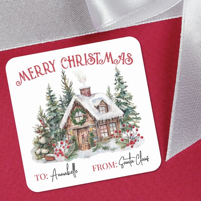 Etiqueta Adhesiva de Regalo de Navidad con Acuarel (Festive Watercolor Christmas Gift Tag Sticker)