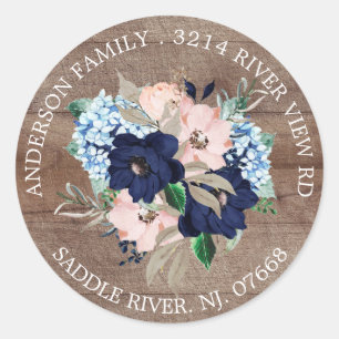 Etiqueta adhesiva floral rústica Navy & Blush