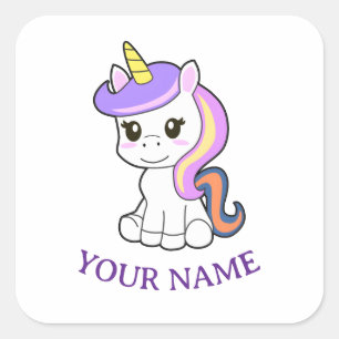 Etiqueta adhesiva infantil de unicornio de dibujos