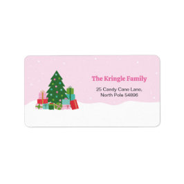 Etiqueta Adorable Christmas Tree and Gifts in Pink