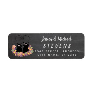 Etiqueta Adorable cute funny cartoon cat couple chalkboard