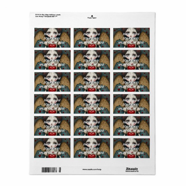 Etiqueta Adorable muñeca gótica Valentine (Hoja Entera)