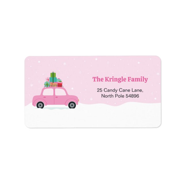 Etiqueta Adorable Pink Car with Christmas Gifts in Pink (Frente)