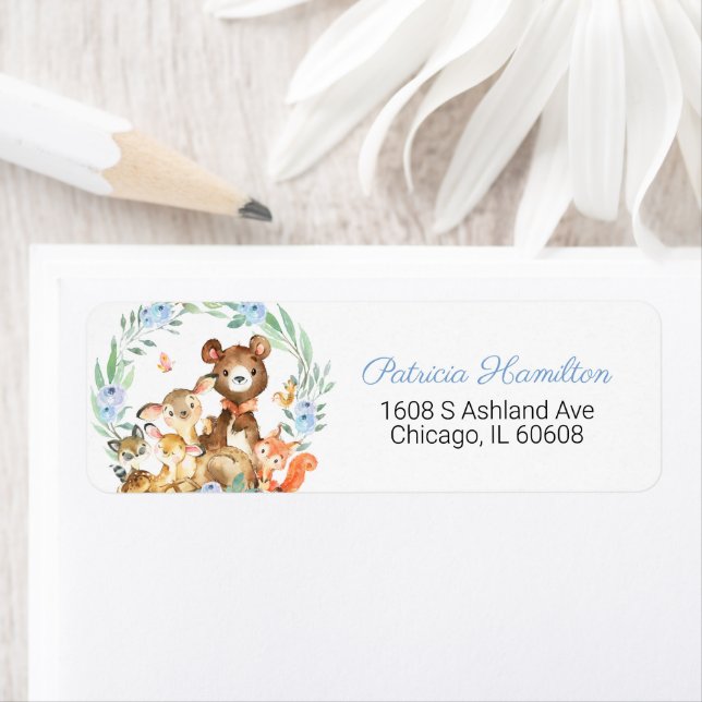 Etiqueta Adorable Woodland Animals Greenery Baby Shower (In situ)