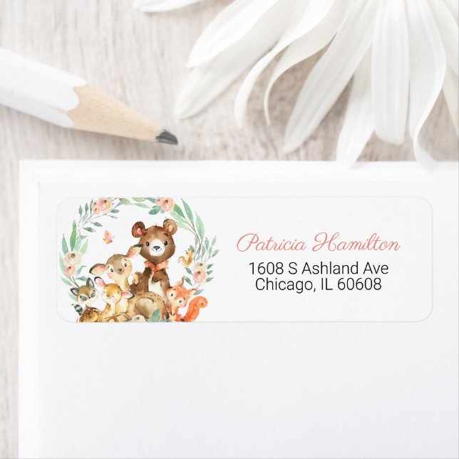 Etiqueta Adorable Woodland Animals Greenery Baby Shower (In situ)