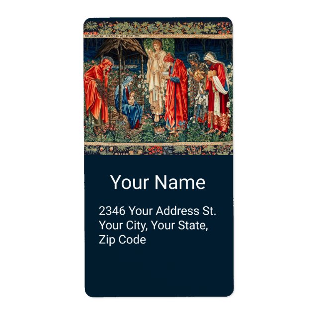 Etiqueta ADORACIÓN DE MAGI Morris,Etiqueta Burne-Jones (Frente)
