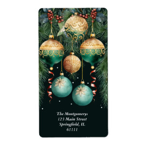 Etiqueta Adorno Navideño Verde Dorado Dirección