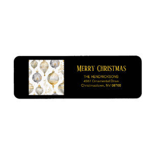 Etiqueta Adornos Negros de Oro y Plata Navidad 