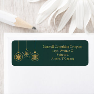 Etiqueta Adornos Verdes Elegantes de Oro Navidad Dirección