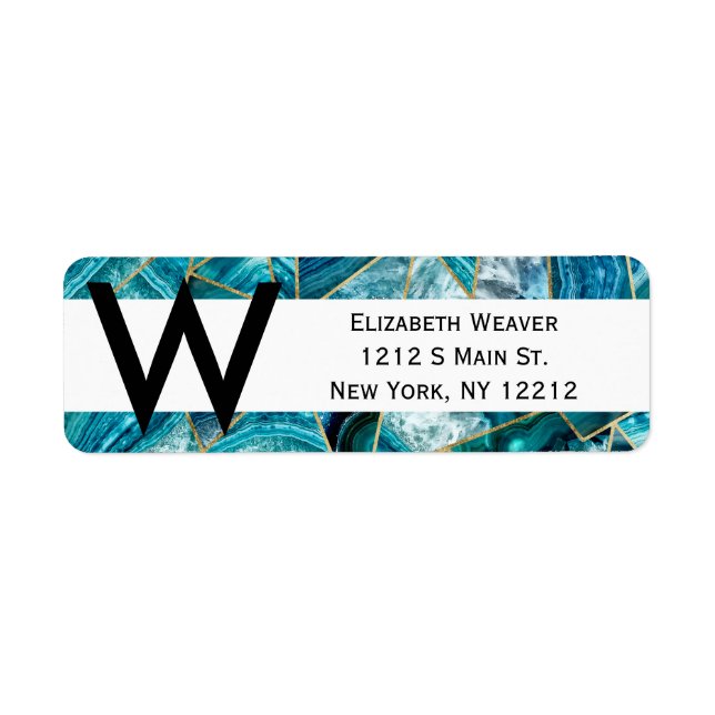 Etiqueta Agante azul turquesa Triángulo geométrico de oro n (Frente)