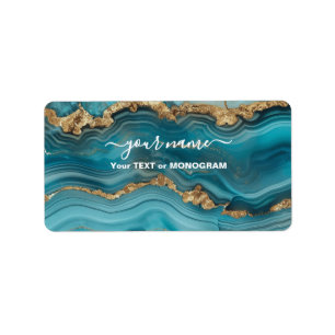 Etiqueta Agante Purpurina turquesa y dorado