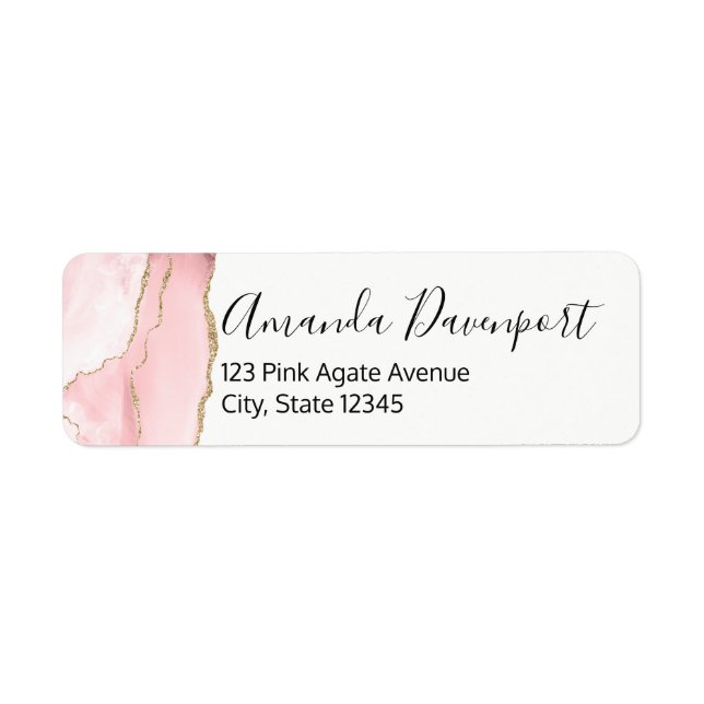 Etiqueta Agante Rubor rosa con cinta dorada elegante (Frente)