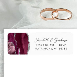 Etiqueta Agate Burgundy Silver Boda Dirección de devolución