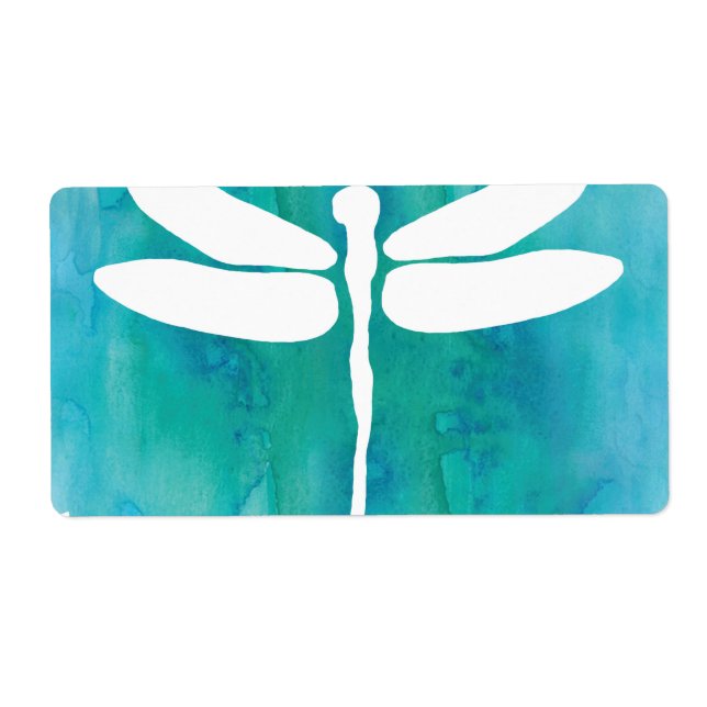 Etiqueta Agua de la libélula acuarela blanca Aqua Blue Drag (Frente)