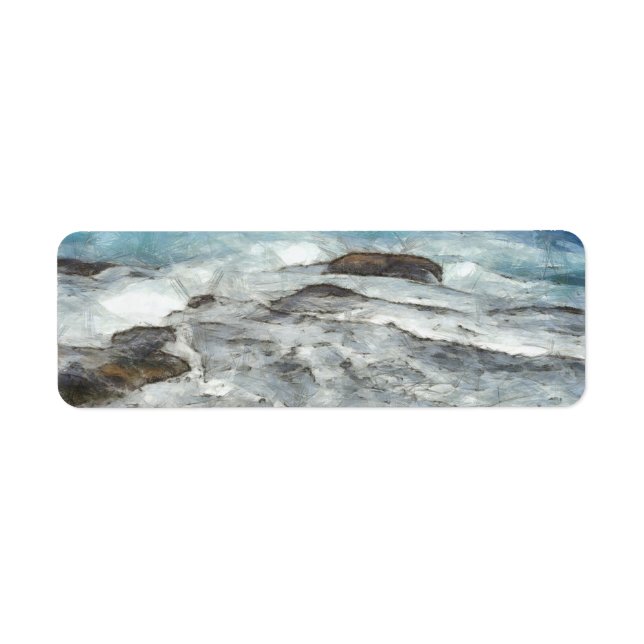Etiqueta Aguas cubriendo furiosamente rocas (Frente)