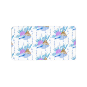 Etiqueta Aguas marinas azul burbuja caracol marino