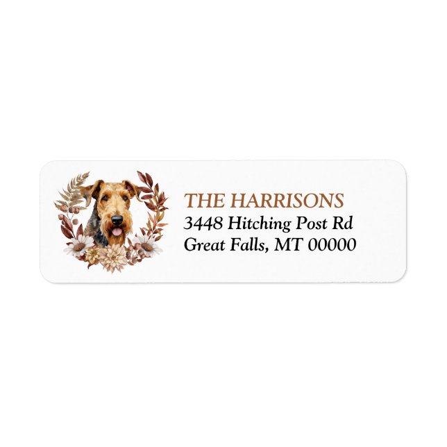 Etiqueta Airedale Terrier Dog Autumn Wreath (Frente)