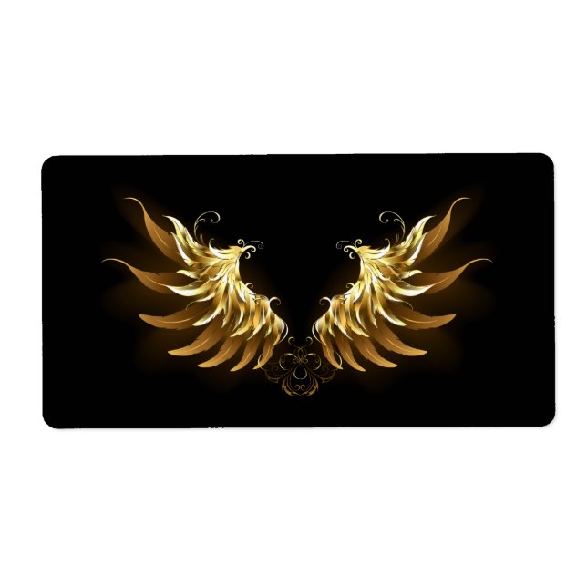 Etiqueta Alas del Ángel de Oro sobre fondo negro (Frente)
