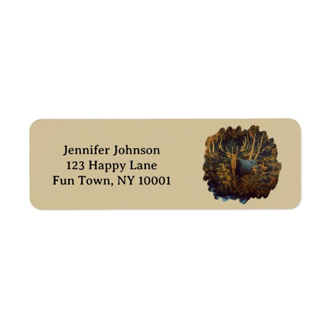 Etiqueta Alce toro en bosque otoñal (Frente)