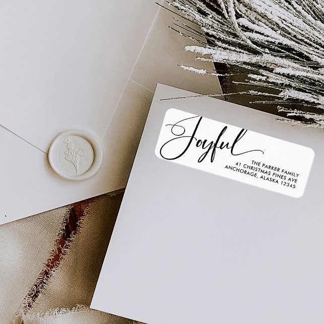 Etiqueta Alegre | Elegantes Navidades de guiones negros y b (Elegant Christmas return address labels with modern calligraphy)