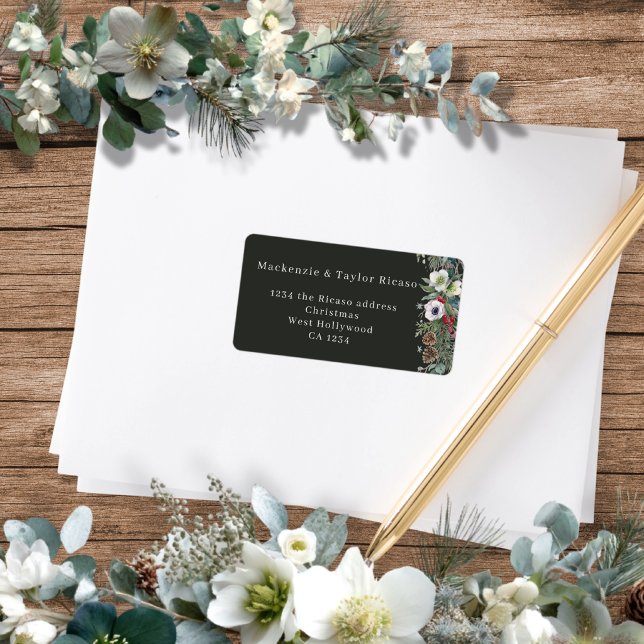 Etiqueta Alegre Navidad Botánica Personalizada  (Joyful Botanical Christmas Personalized Labels by Ricaso. Stunning holiday mailing accessories)