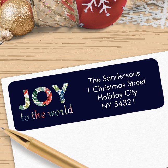 Etiqueta Alegría Festiva Moderna Para Los Navidades Del Mun (A set of Christmas return address labels with colorful 'Joy to the world' wording)