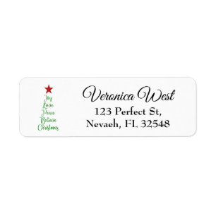 Etiqueta Alegría paz creer árbol de Navidad con rojo