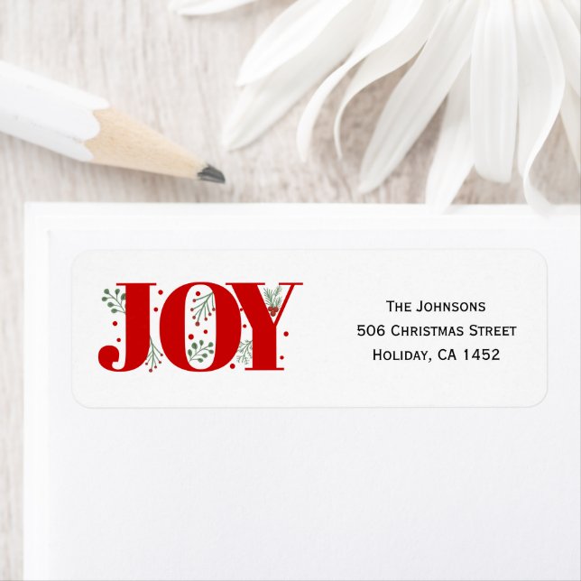 Etiqueta Alegría roja con foto de Navidades de bayas (In situ)