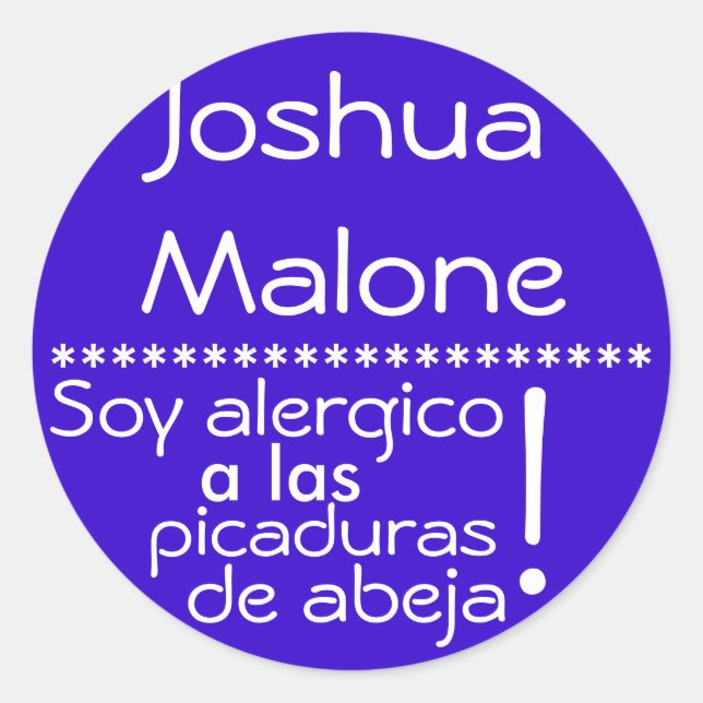 Etiqueta alérgica de aguijón (Anverso)